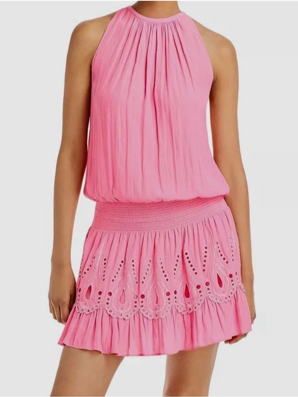 Ramy Brook Tilly Smocked Mini Dress in Wild Pink Size Medium